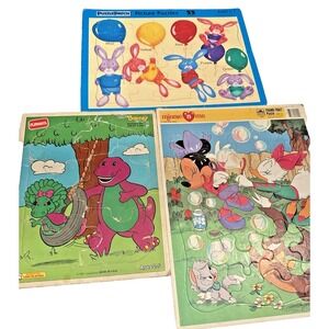 3 Vintage Tray Puzzles: Barney, Minnie Mouse, Bunny Counting  Ages 3-7 years
